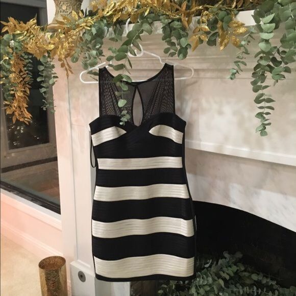 NWT BCBG Mara Black and White Striped Silky Dress - Picture 1 of 4